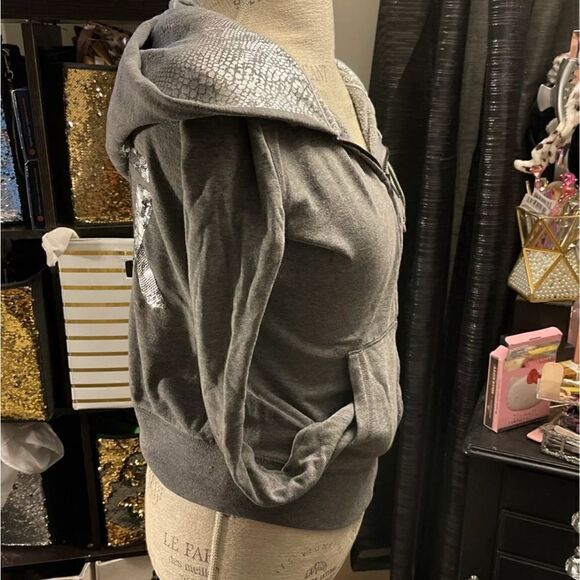 Vintage s silver grey snakeskin blinb sequin hooded full zip jacket/sweatshirt - Picture 6 of 7